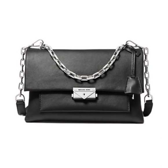 NWT - Authentic Michael Kors Cece Medium Flap Chain Shoulder Bag Black/Silver - Picture 2 of 7